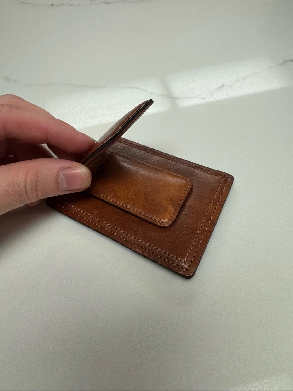 Bosca Cognac Leather Money Clip & Card Sleeve